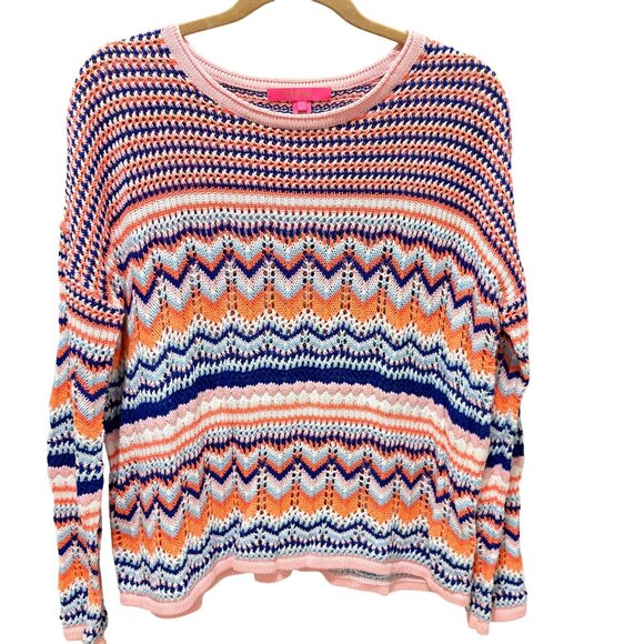 Lilly Pulitzer Womens Multicolor Chevron Knit Sweater L Lightweight Cotton Blend - Picture 1 of 4